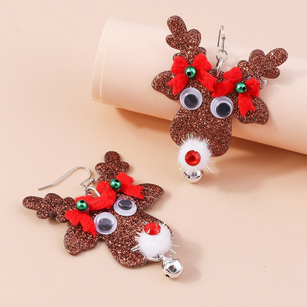 Wholesale Christmas Elk Earrings Sequin Bow Christmas Plastic Ear Hooks
