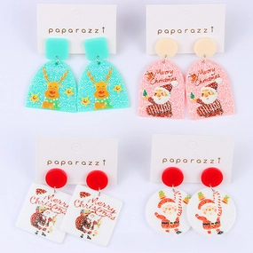 Wholesale Christmas Elk Santa Claus Frosted Acrylic Earrings