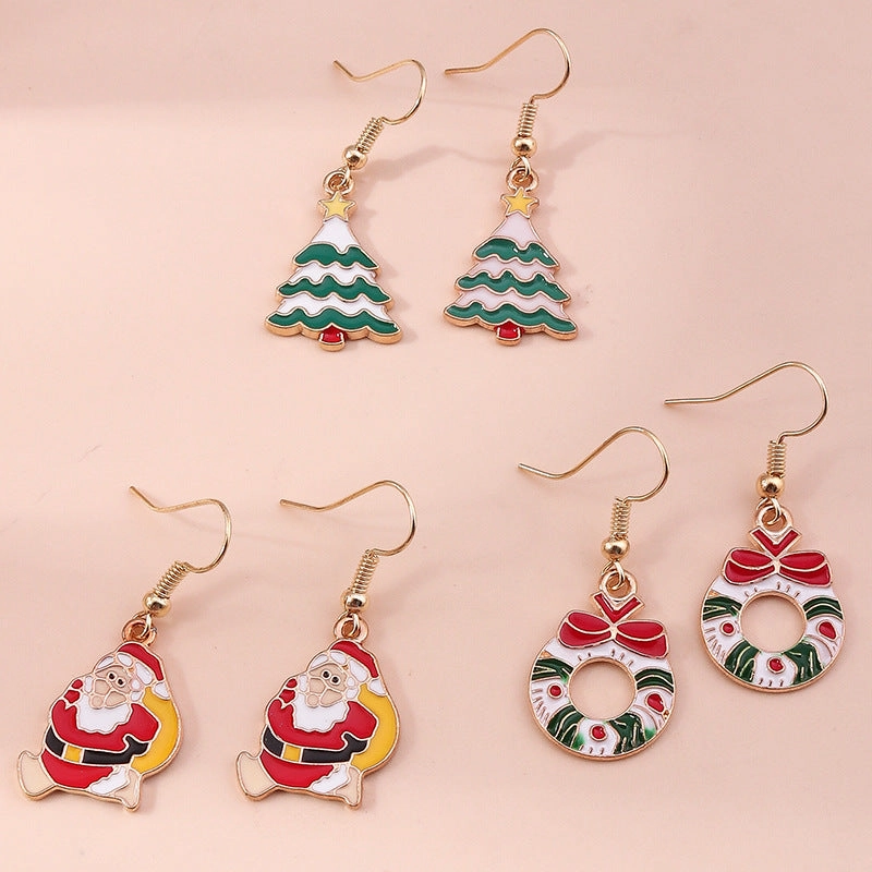 Wholesale Christmas Elk Santa Claus Snowman Christmas Tree Alloy Earrings Set