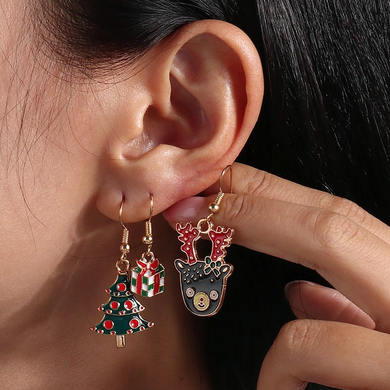 Wholesale Christmas Elk Santa Claus Snowman Christmas Tree Alloy Earrings Set