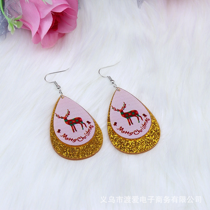 Wholesale Christmas Elk Snowman Droplet Acrylic Earrings