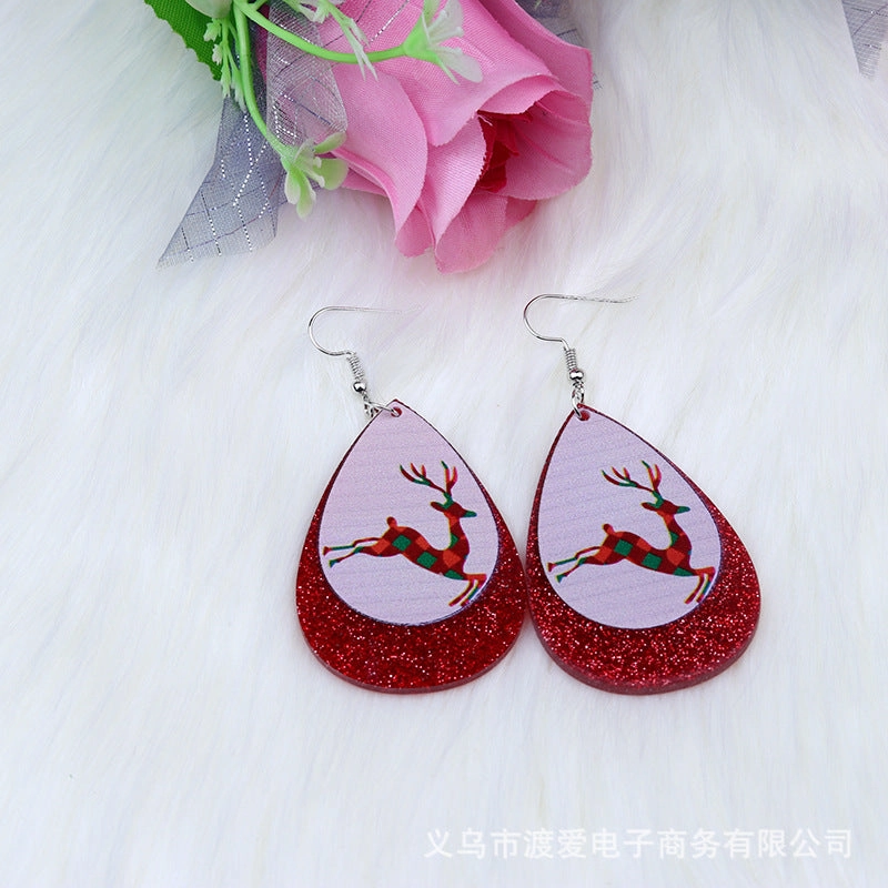 Wholesale Christmas Elk Snowman Droplet Acrylic Earrings