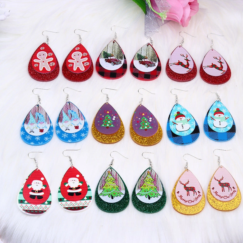 Wholesale Christmas Elk Snowman Droplet Acrylic Earrings