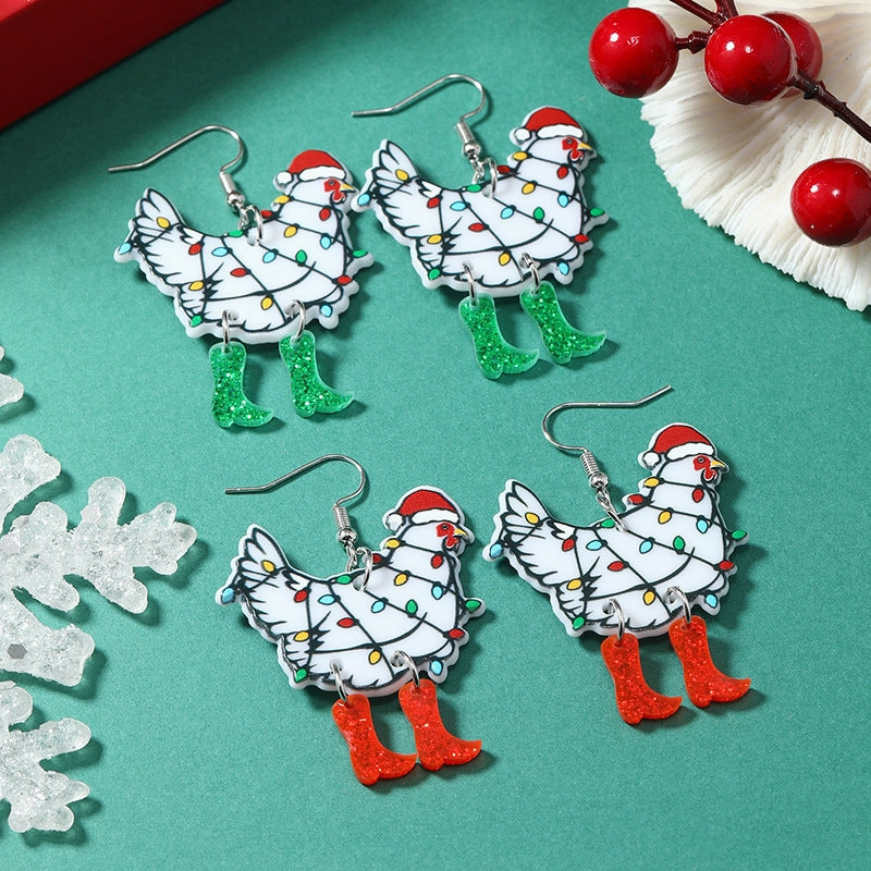 Wholesale Christmas Exaggerated Christmas Hat Animal Acrylic Earrings