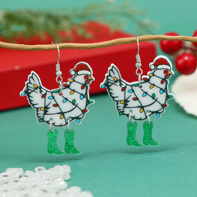 Wholesale Christmas Exaggerated Christmas Hat Animal Acrylic Earrings