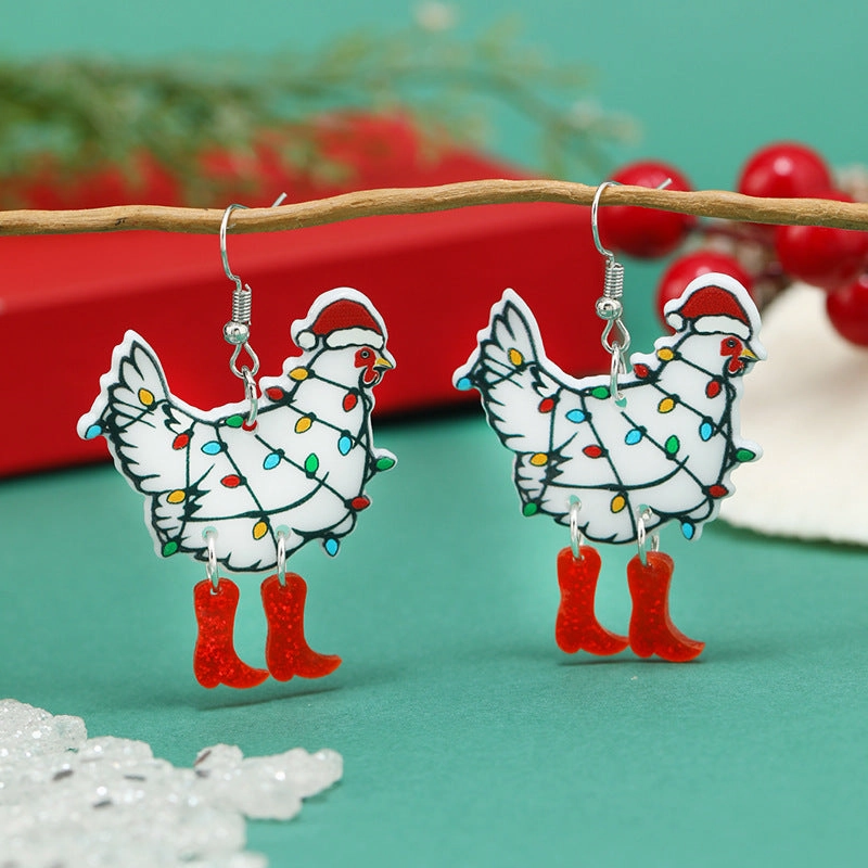 Wholesale Christmas Exaggerated Christmas Hat Animal Acrylic Earrings
