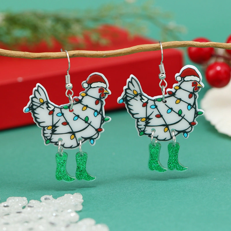 Wholesale Christmas Exaggerated Christmas Hat Animal Acrylic Earrings
