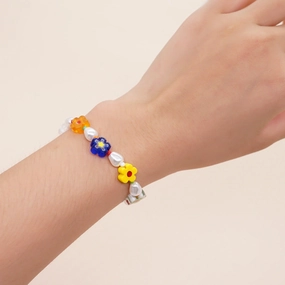 Wholesale Christmas Eyes Flower Smiley Gold Ring Buckle Elastic Glass Bracelet