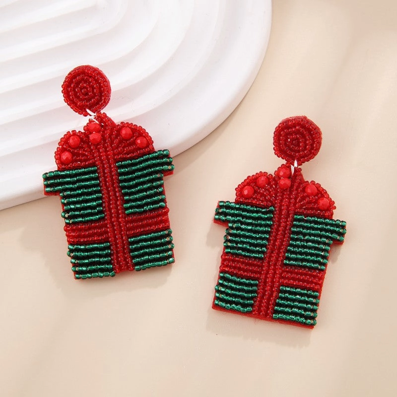 Wholesale Christmas Fabric Beads Hand Stitched Earrings