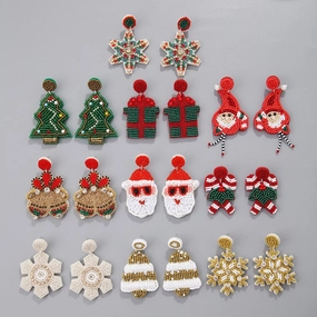 Wholesale Christmas Fabric Beads Hand Stitched Earrings