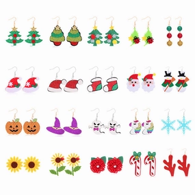 Wholesale Christmas Fabric Shining Christmas Tree Sunflower Earrings