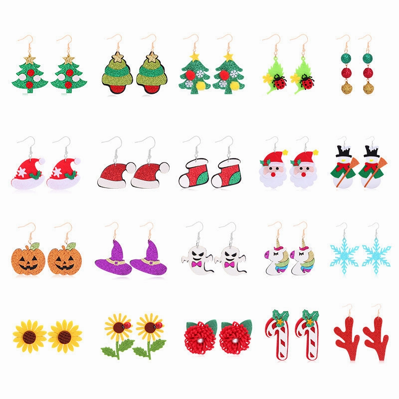 Wholesale Christmas Fabric Shining Christmas Tree Sunflower Earrings