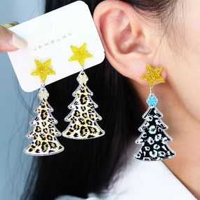 Wholesale Christmas Five-pointed Star Leopard Print Antler Snowflake Acrylic Earrings