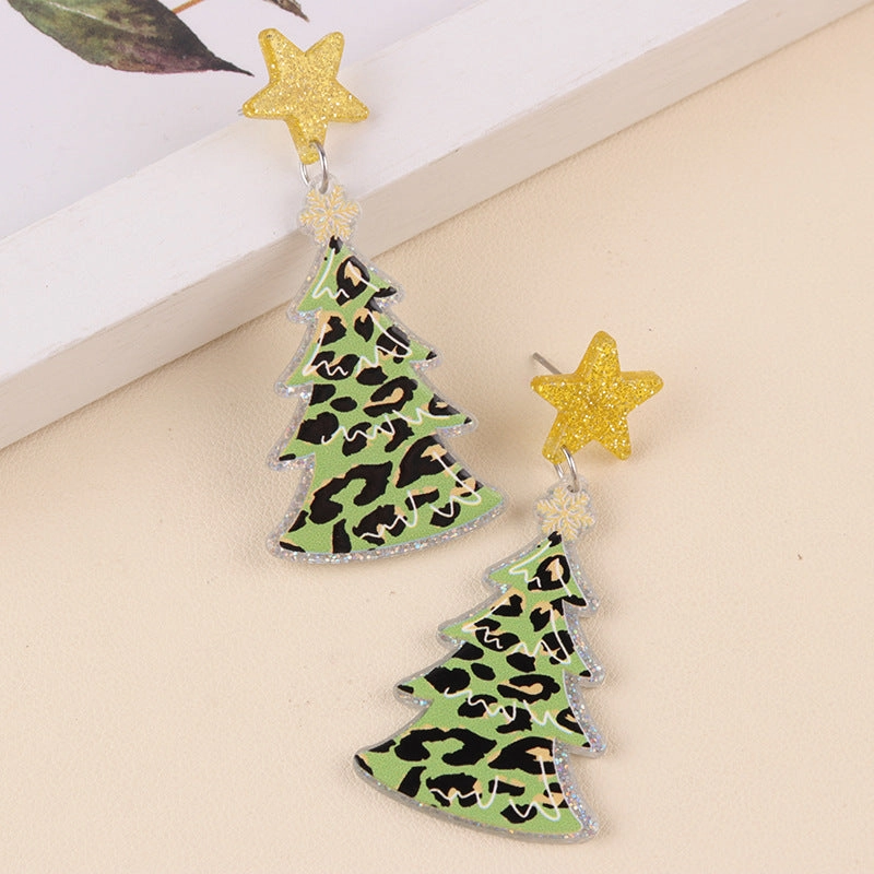 Wholesale Christmas Five-pointed Star Leopard Print Antler Snowflake Acrylic Earrings