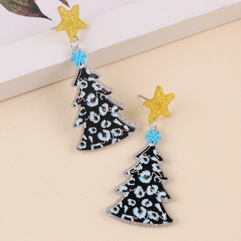 Wholesale Christmas Five-pointed Star Leopard Print Antler Snowflake Acrylic Earrings