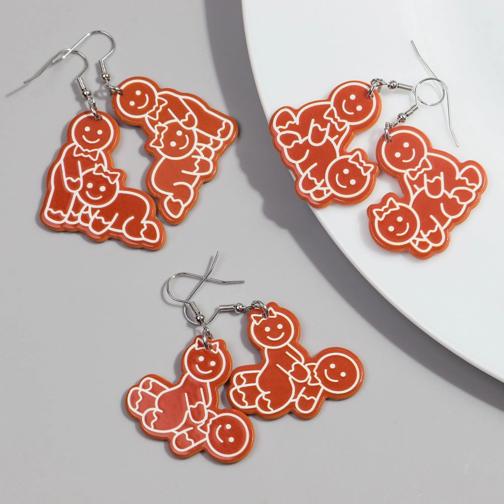 Wholesale Christmas Funny Round Cookie Man Acrylic Earrings