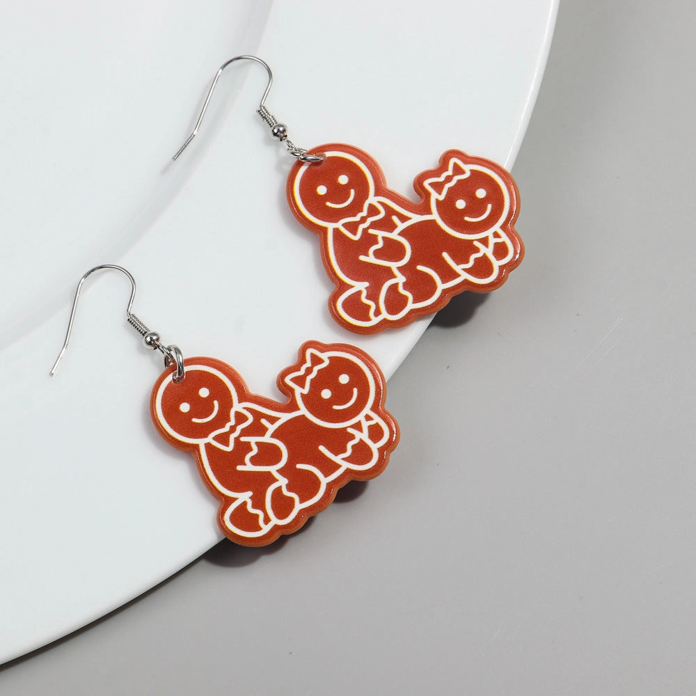 Wholesale Christmas Funny Round Cookie Man Acrylic Earrings