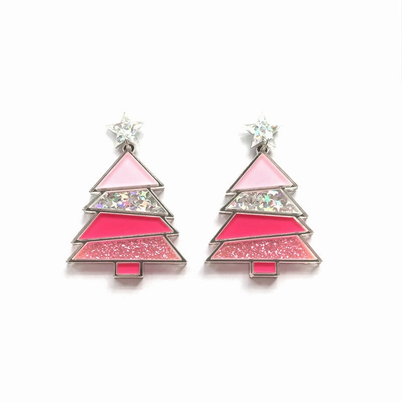 Wholesale Christmas Geometric Sequins Christmas Tree Acrylic Earrings