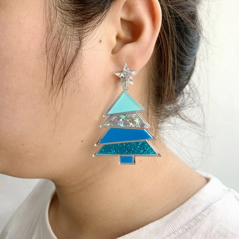 Wholesale Christmas Geometric Sequins Christmas Tree Acrylic Earrings