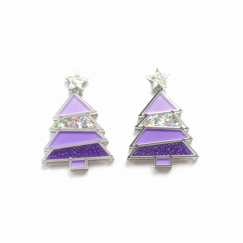 Wholesale Christmas Geometric Sequins Christmas Tree Acrylic Earrings