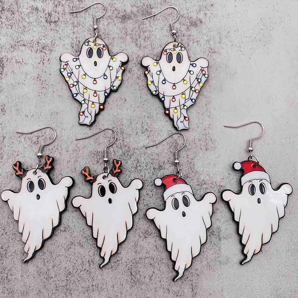 Wholesale Christmas Ghost Acrylic Christmas Hat Lanterns Christmas Earrings