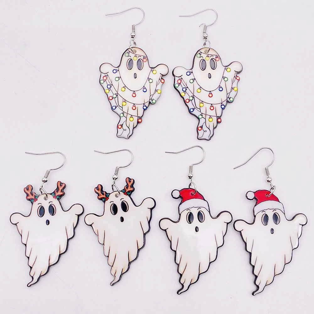 Wholesale Christmas Ghost Acrylic Christmas Hat Lanterns Christmas Earrings