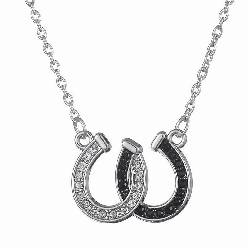 Wholesale Christmas Gift Black and White Diamond Double U Horseshoe Necklace