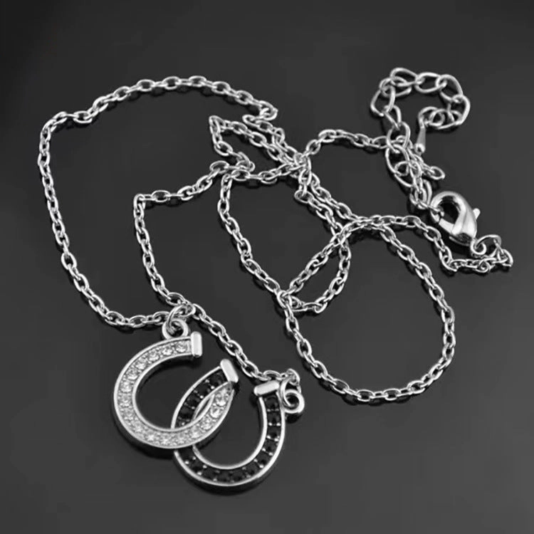 Wholesale Christmas Gift Black and White Diamond Double U Horseshoe Necklace