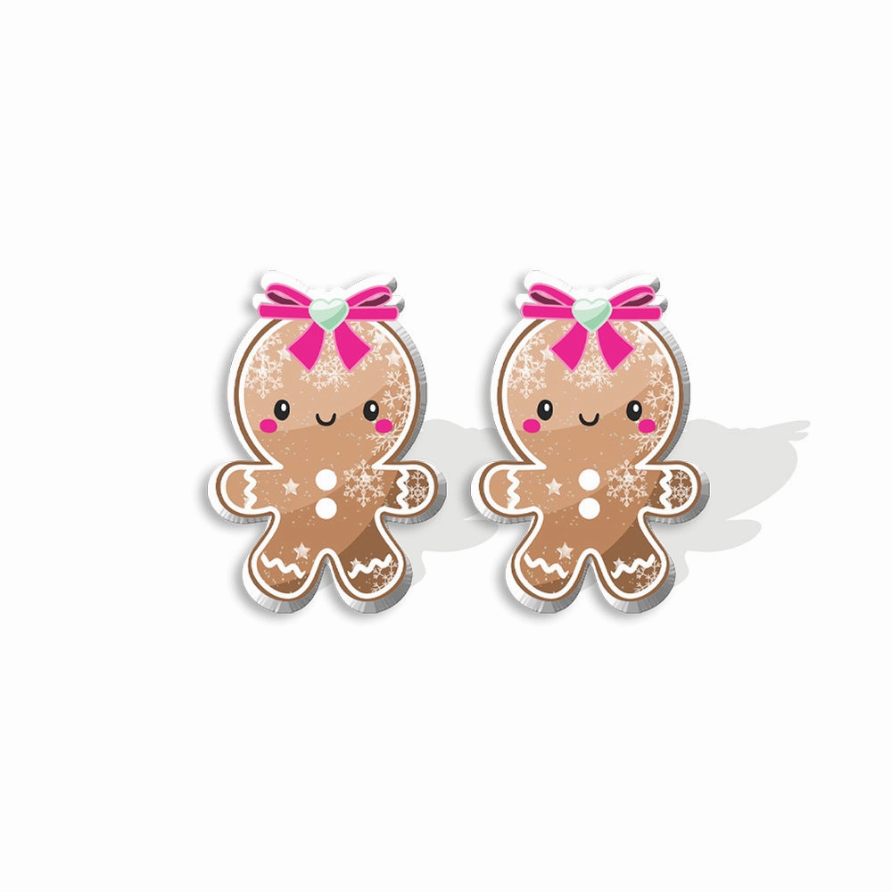 Wholesale Christmas Gingerbread Man Cane Santa Claus Snowman Resin Plastic Acrylic Earrings