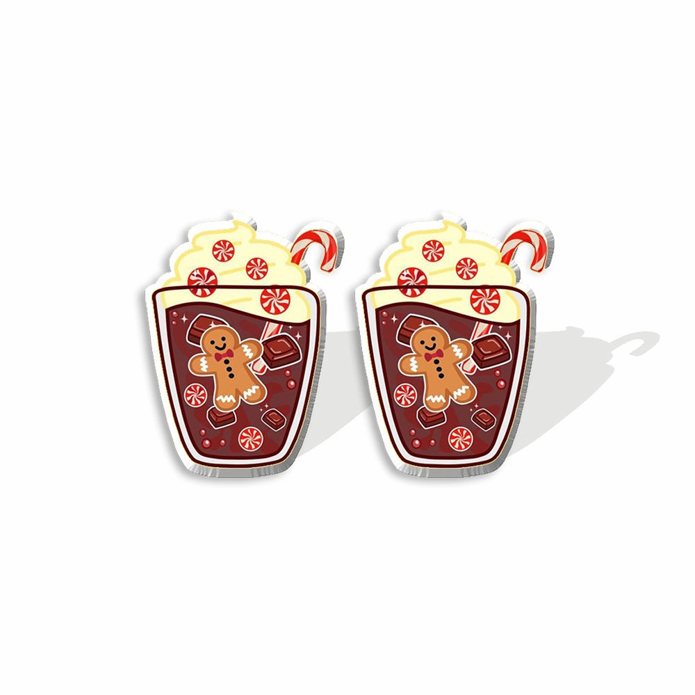 Wholesale Christmas Gingerbread Man Cane Santa Claus Snowman Resin Plastic Acrylic Earrings