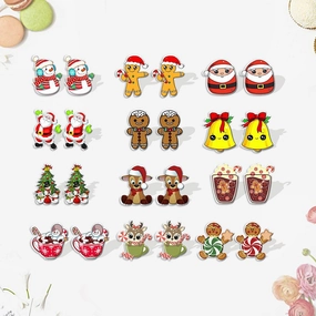 Wholesale Christmas Gingerbread Man Cane Santa Claus Snowman Resin Plastic Acrylic Earrings