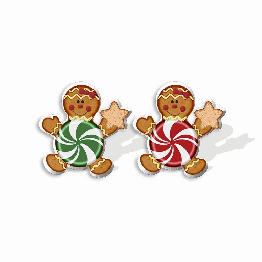 Wholesale Christmas Gingerbread Man Cane Santa Claus Snowman Resin Plastic Acrylic Earrings