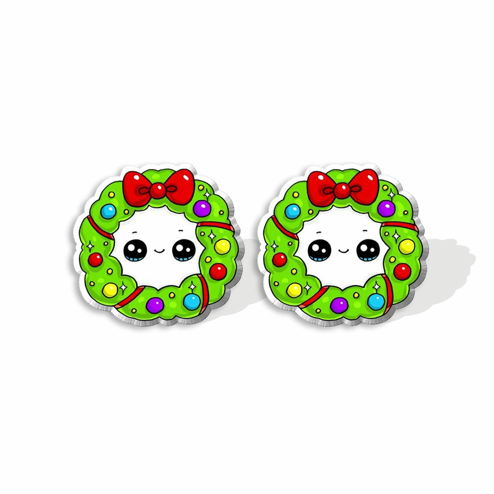 Wholesale Christmas Gingerbread Man Cane Santa Claus Snowman Resin Plastic Acrylic Earrings