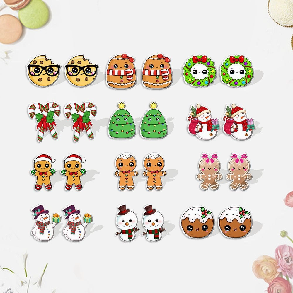 Wholesale Christmas Gingerbread Man Cane Santa Claus Snowman Resin Plastic Acrylic Earrings