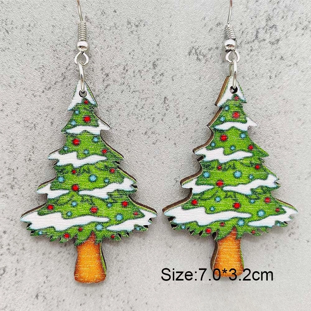 Wholesale Christmas Gingerbread Man Christmas Tree Santa Claus Wooden Earrings