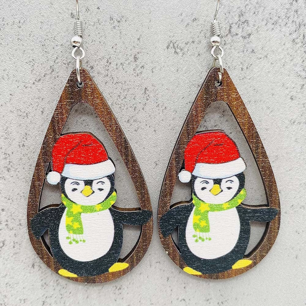 Wholesale Christmas Gingerbread Man Christmas Tree Santa Claus Wooden Earrings