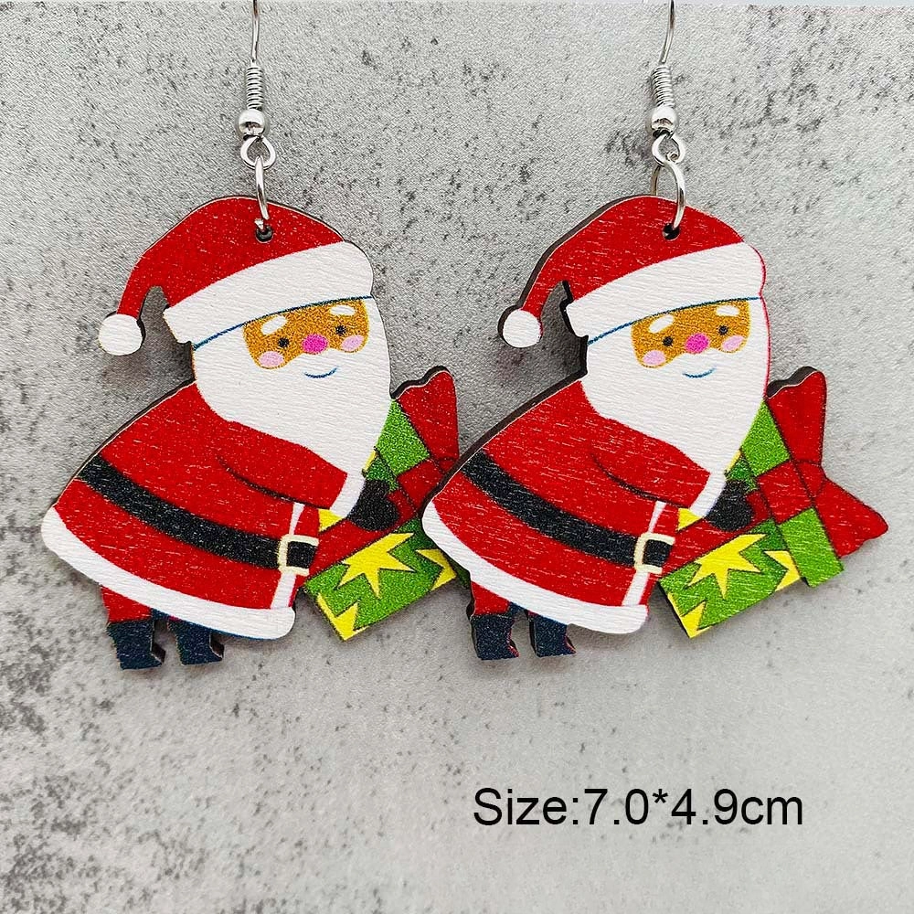Wholesale Christmas Gingerbread Man Christmas Tree Santa Claus Wooden Earrings