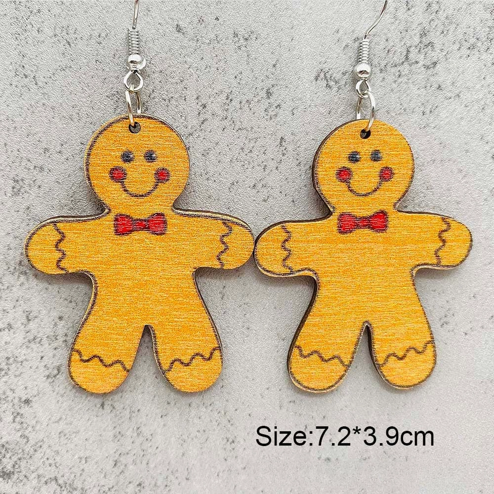 Wholesale Christmas Gingerbread Man Christmas Tree Santa Claus Wooden Earrings