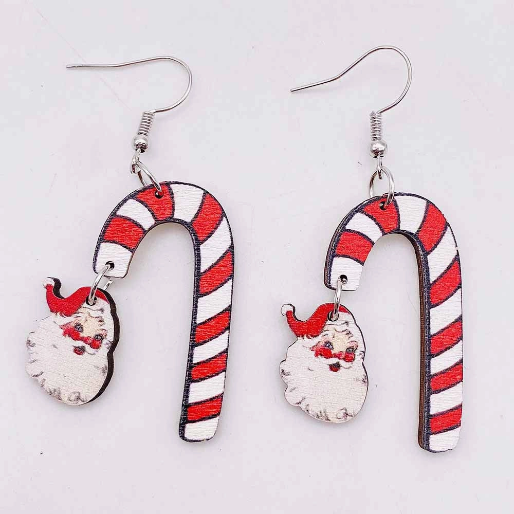 Wholesale Christmas Gingerbread Man Santa Claus Snowflake Crutches Wooden Earrings