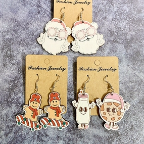 Wholesale Christmas Gingerbread Man Santa Wooden Earrings