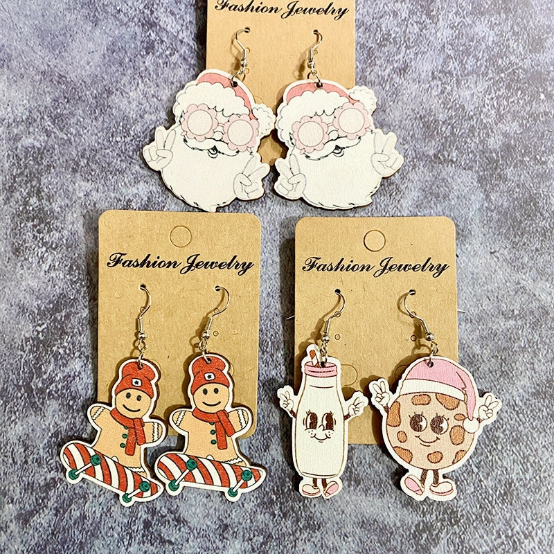Wholesale Christmas Gingerbread Man Santa Wooden Earrings