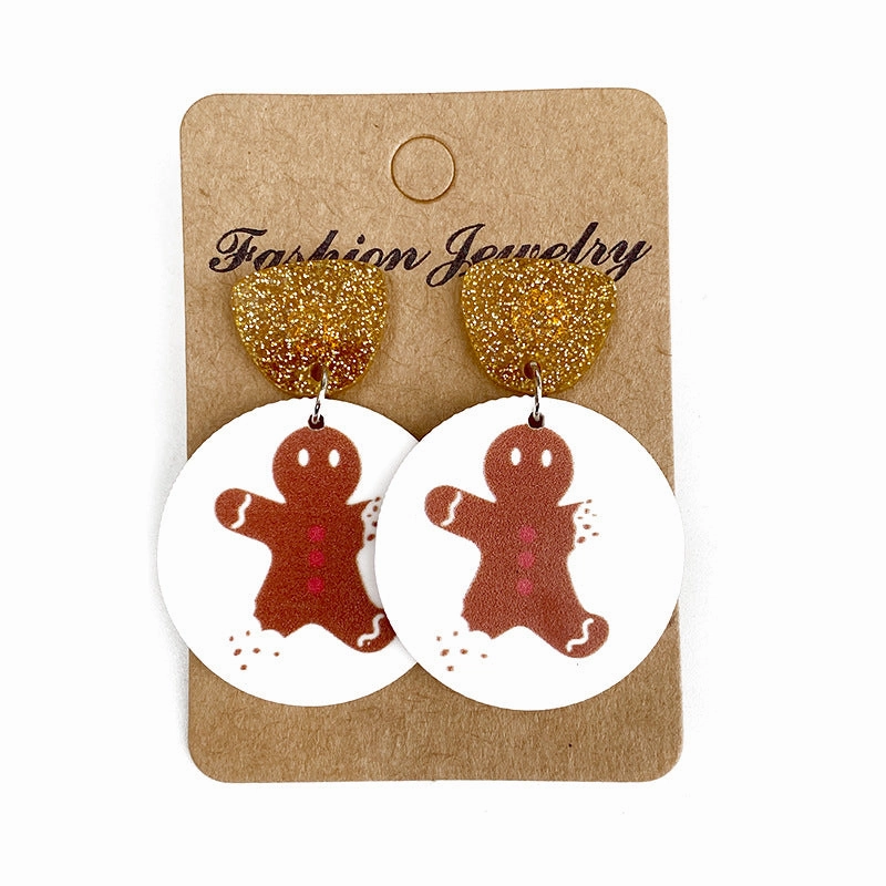 Wholesale Christmas Glitter Acrylic Snowman Christmas Tree Earrings