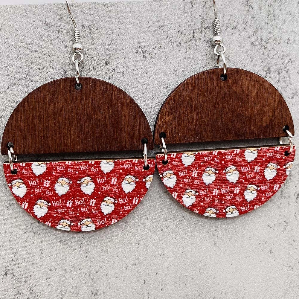 Wholesale Christmas Half Round Wood Chips Patchwork Earrings