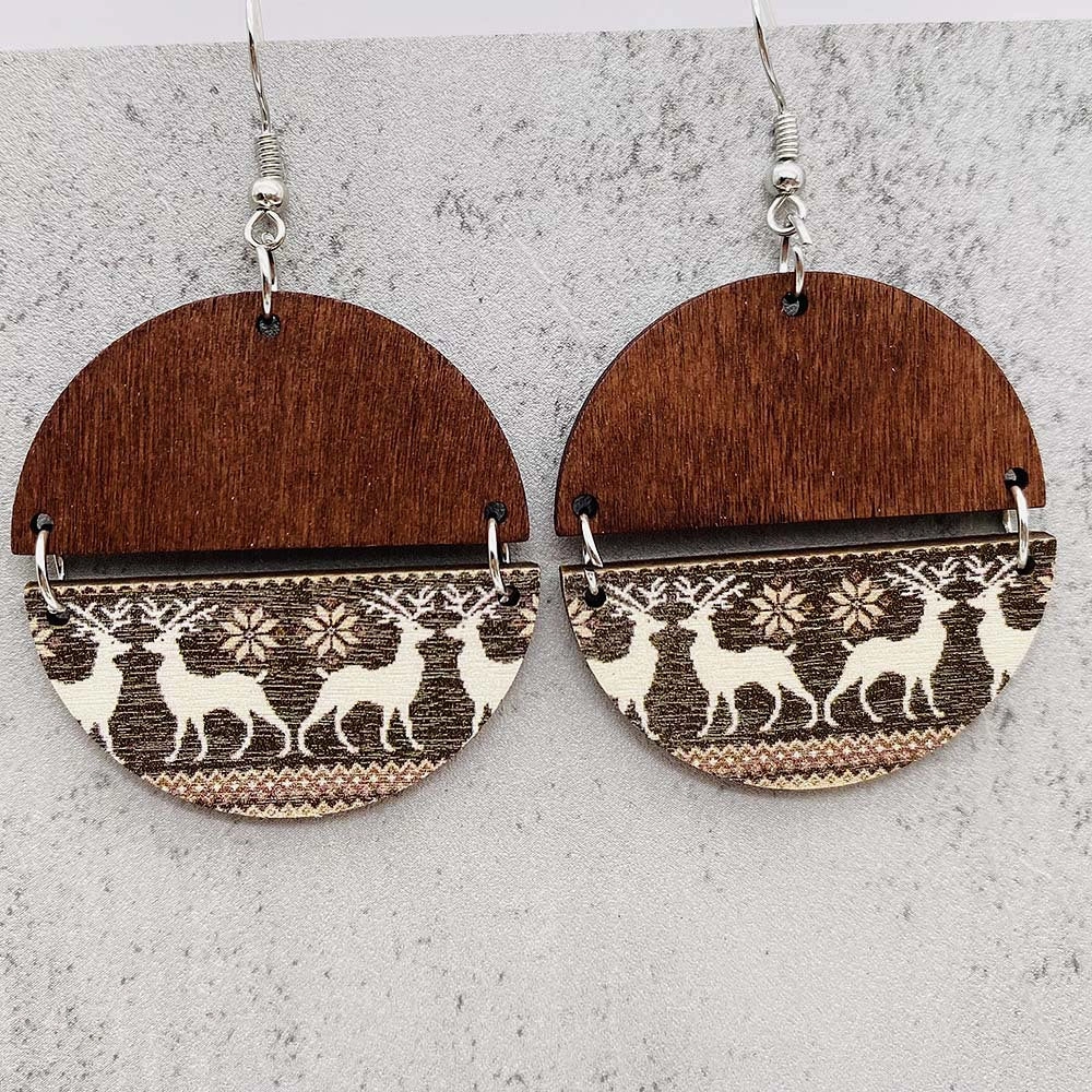 Wholesale Christmas Half Round Wood Chips Patchwork Earrings