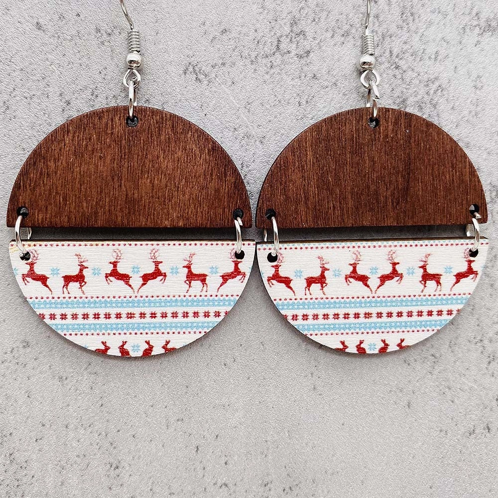 Wholesale Christmas Half Round Wood Chips Patchwork Earrings