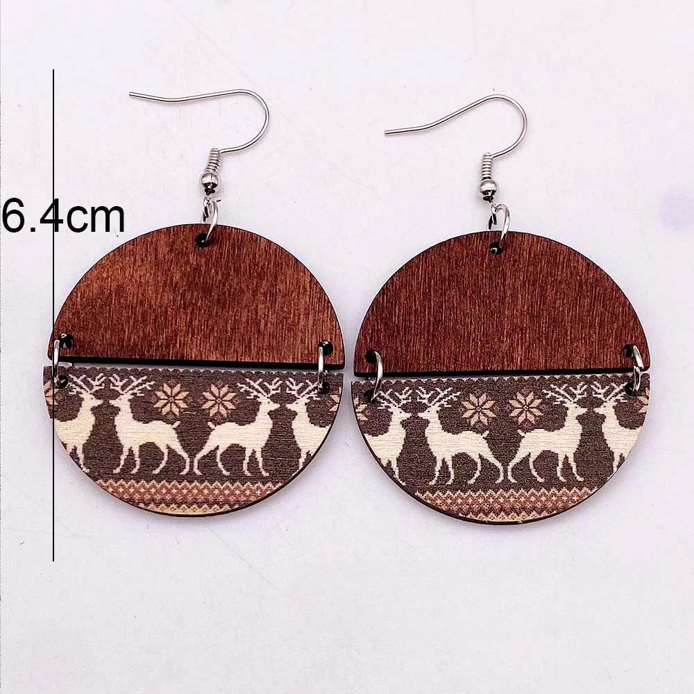 Wholesale Christmas Half Round Wood Chips Patchwork Earrings