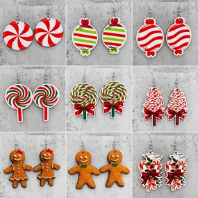 Wholesale Christmas Halloween Earrings Candy Cane Lollipop Wooden Earrings