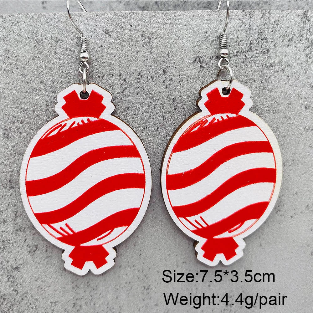 Wholesale Christmas Halloween Earrings Candy Cane Lollipop Wooden Earrings