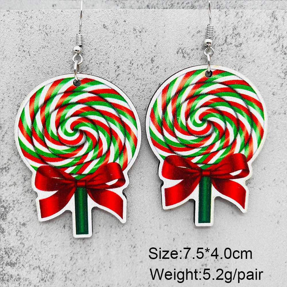 Wholesale Christmas Halloween Earrings Candy Cane Lollipop Wooden Earrings