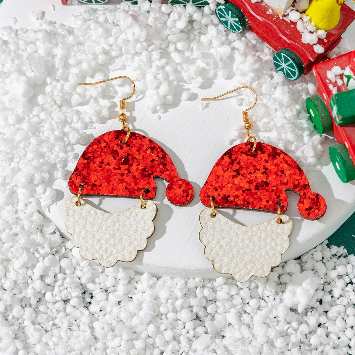 Wholesale Christmas Hats White Bearded Leather Earrings